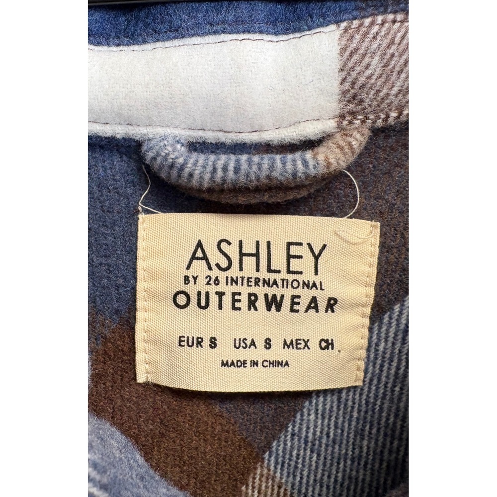 Ashley By 26 International Cropped Plaid Shacket Blue Brown Wool Blend Small - Picture 5 of 9